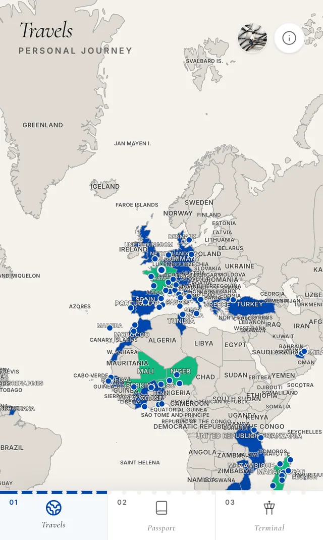 Capture d'écran de Viza : carte du monde à gratter